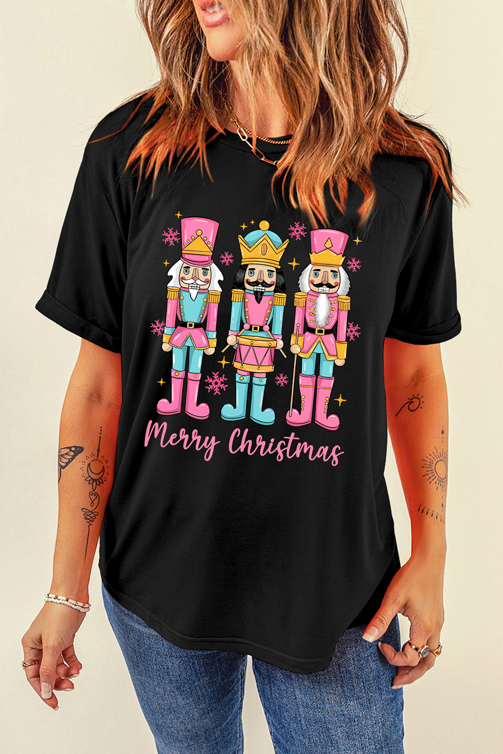 Black Merry Christmas Nutcracker Doll Printed T Shirt - loveforevers