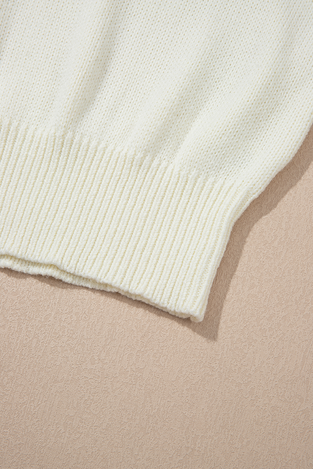White Flower Detail Round Neck Contrast Textured Puff Sleeve Sweater - loveforevers