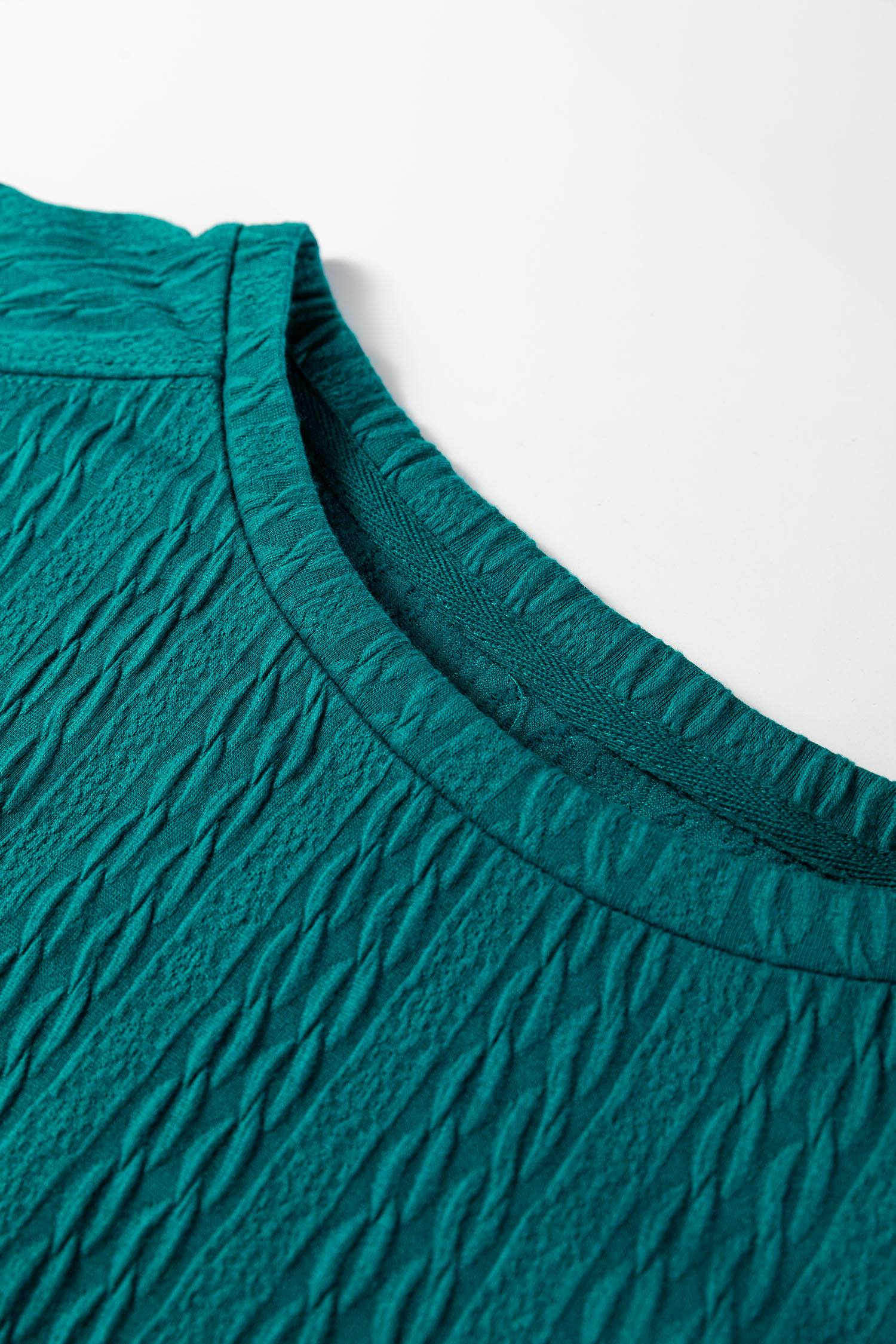 Smoke Green Textured Round Neck Sweatshirt & Loose Drawstring High Waist Pant Set - loveforevers