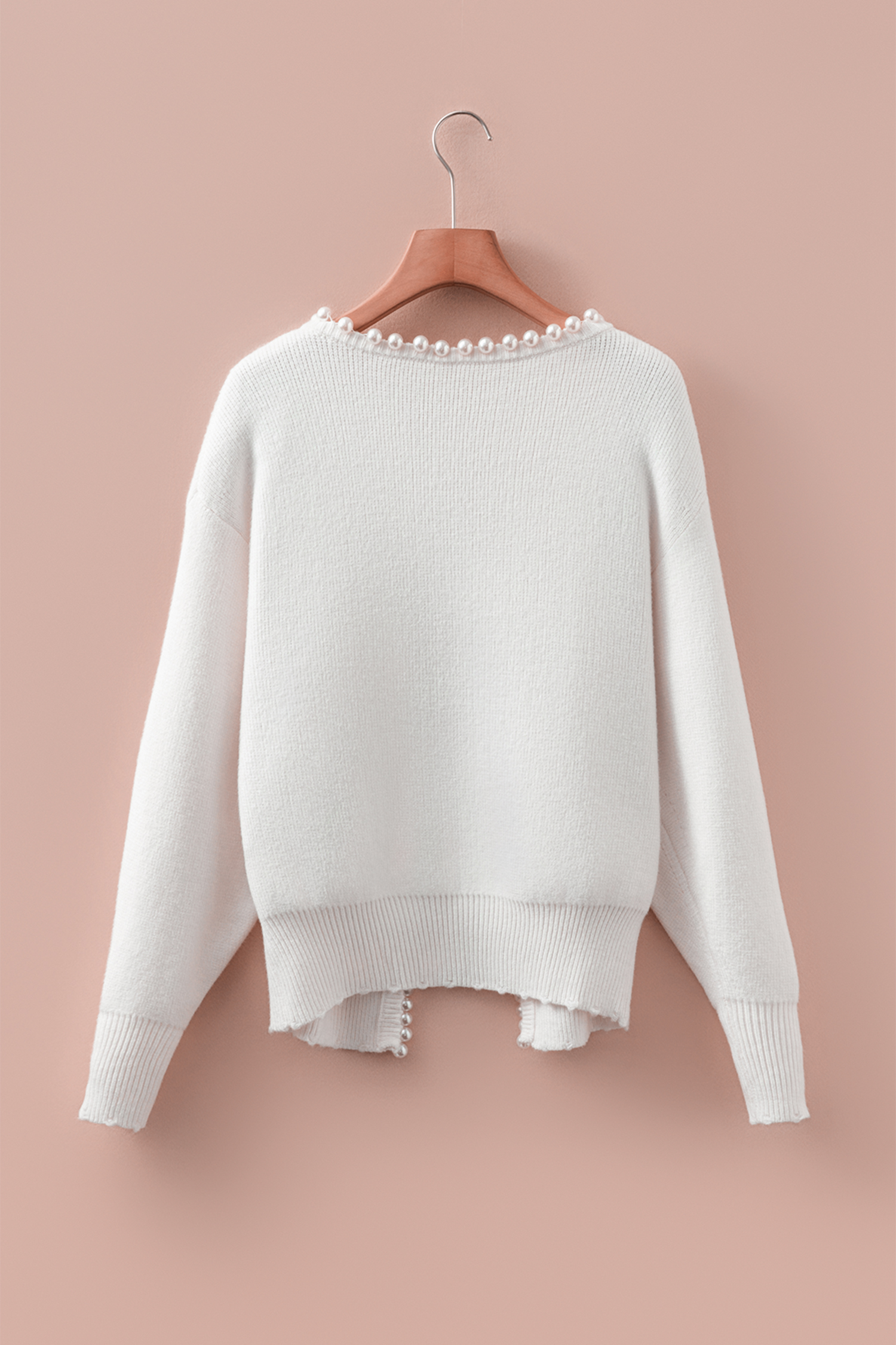 White Pearl Embellished Open Front Elegant Cardigan - loveforevers