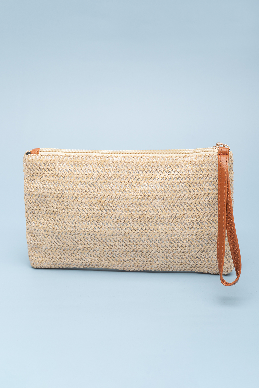 Oatmeal Straw Woven Wrist Strap Zipper Large Wallet - loveforevers