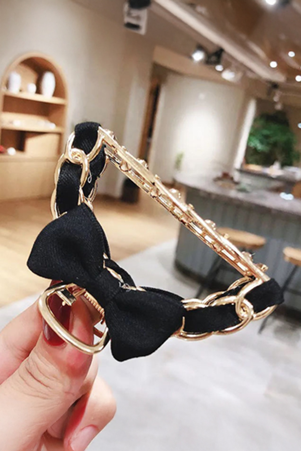Black Ribbon Bow Detail Contrast Alloy Hair Claw Clip - loveforevers