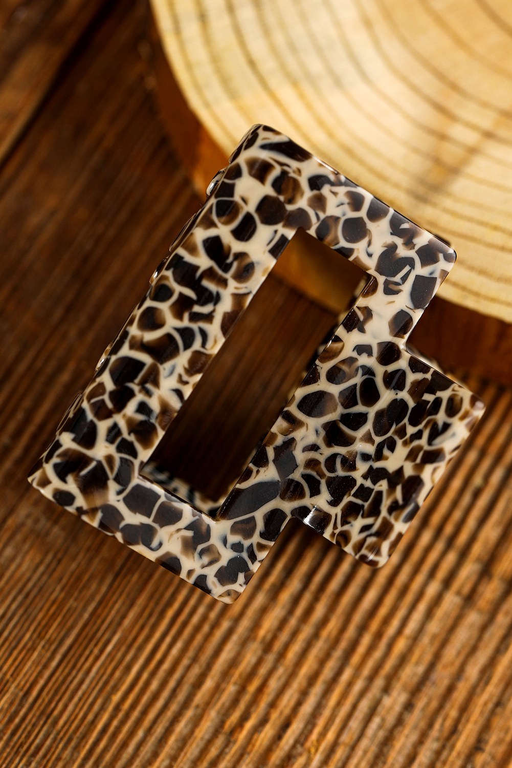 White Leopard Print Cutout Square Claw Clip - loveforevers