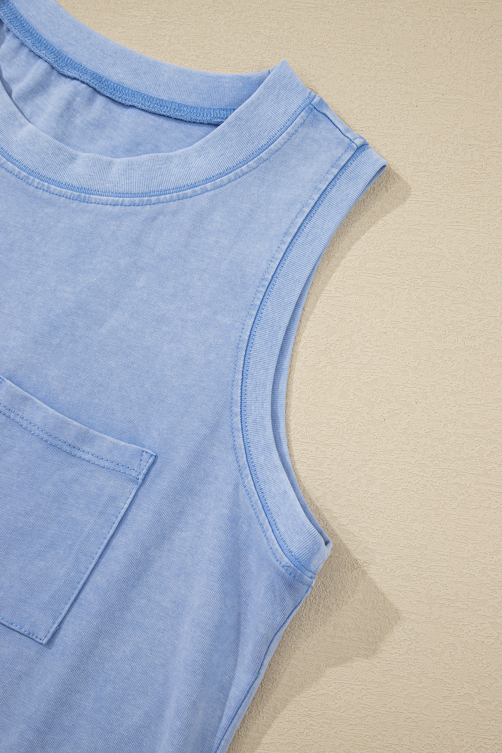 Beau Blue Mineral Wash Patched Chest Pocket Casual Tank Top - loveforevers