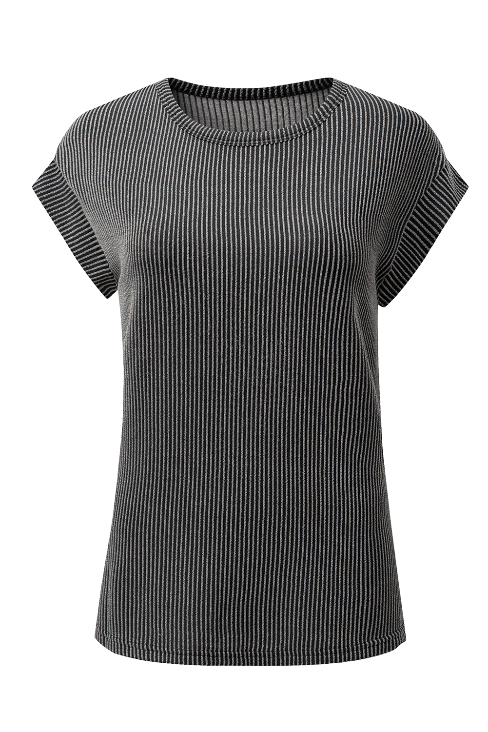 Gray Twisted Rib Wide Sleeve Crew Neck T Shirt - loveforevers