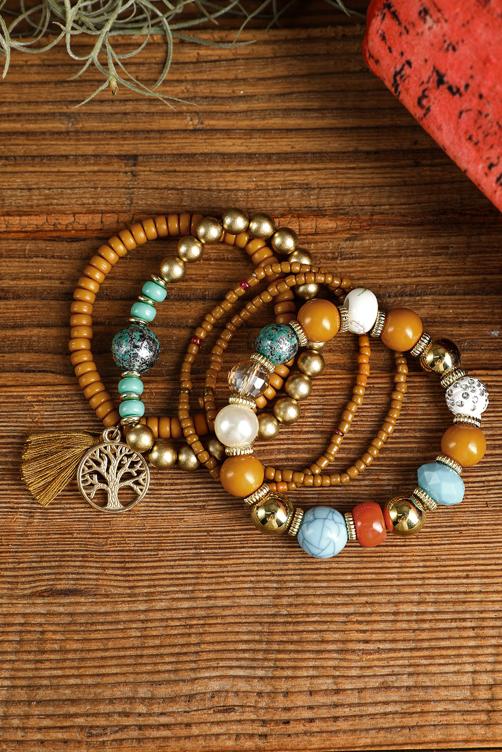 Chestnut 5pcs Boho Beaded Turquoise Bracelets Set - loveforevers