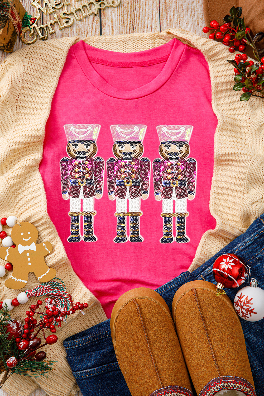 Rose Red Nutcracker Graphic Christmas Holiday T Shirt - loveforevers