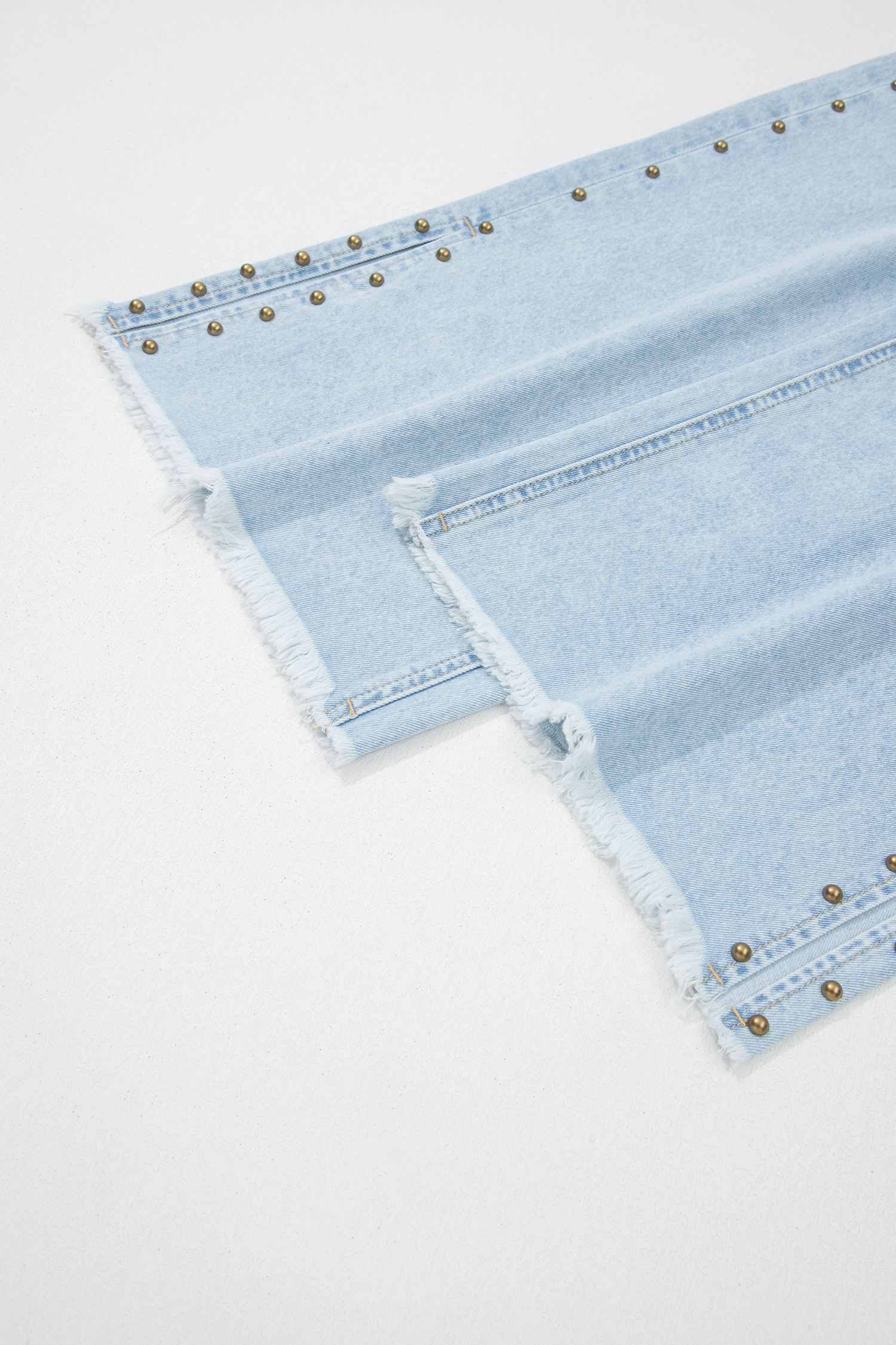 Beau Blue Studded Side Slit Leg Frayed Pocketed Wide Leg Jeans - loveforevers