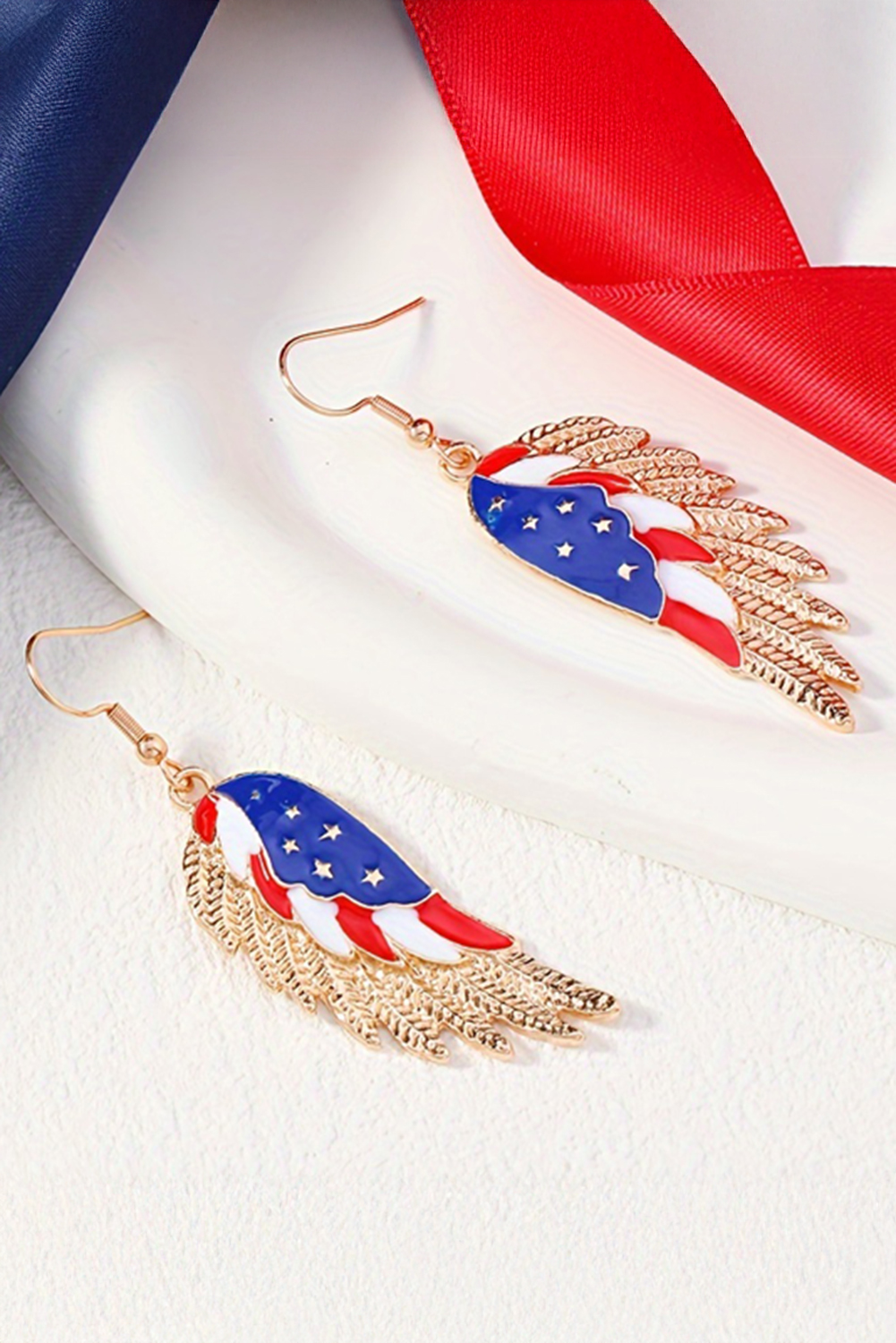 Gold American Flag Wing Shape Plated Alloy Hook Earrings - loveforevers
