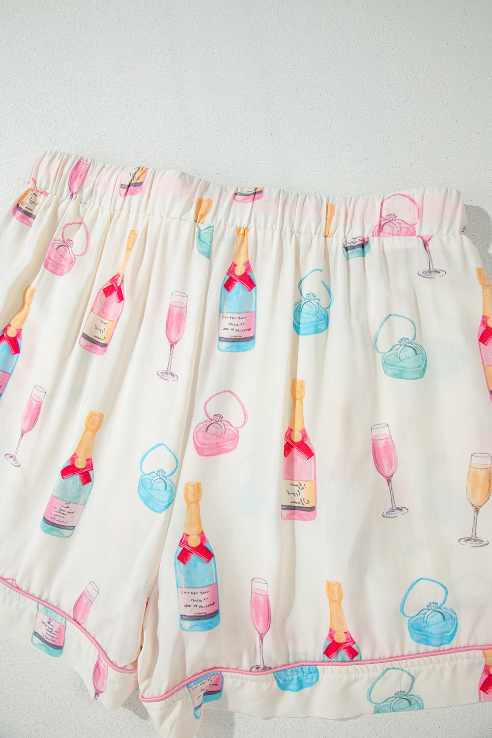 White Christmas Wine Glass Print Bow Knot Two Piece Pajama Set - loveforevers