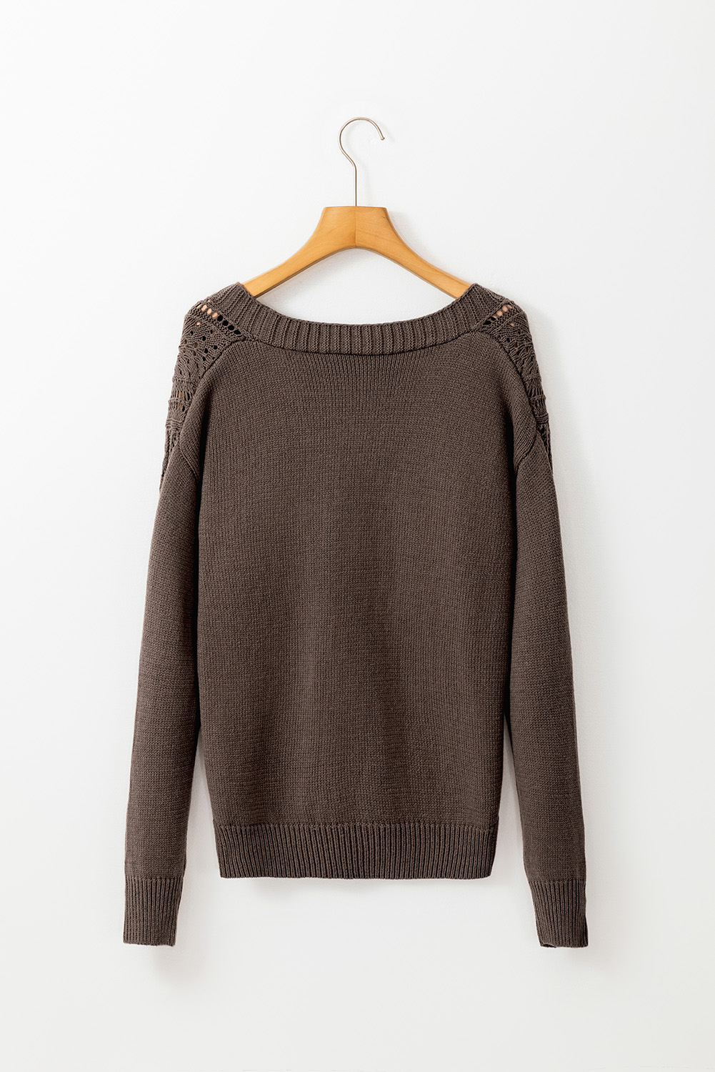 Dark Khaki Open Knit Drop Shoulder Sweater Cardigan - loveforevers