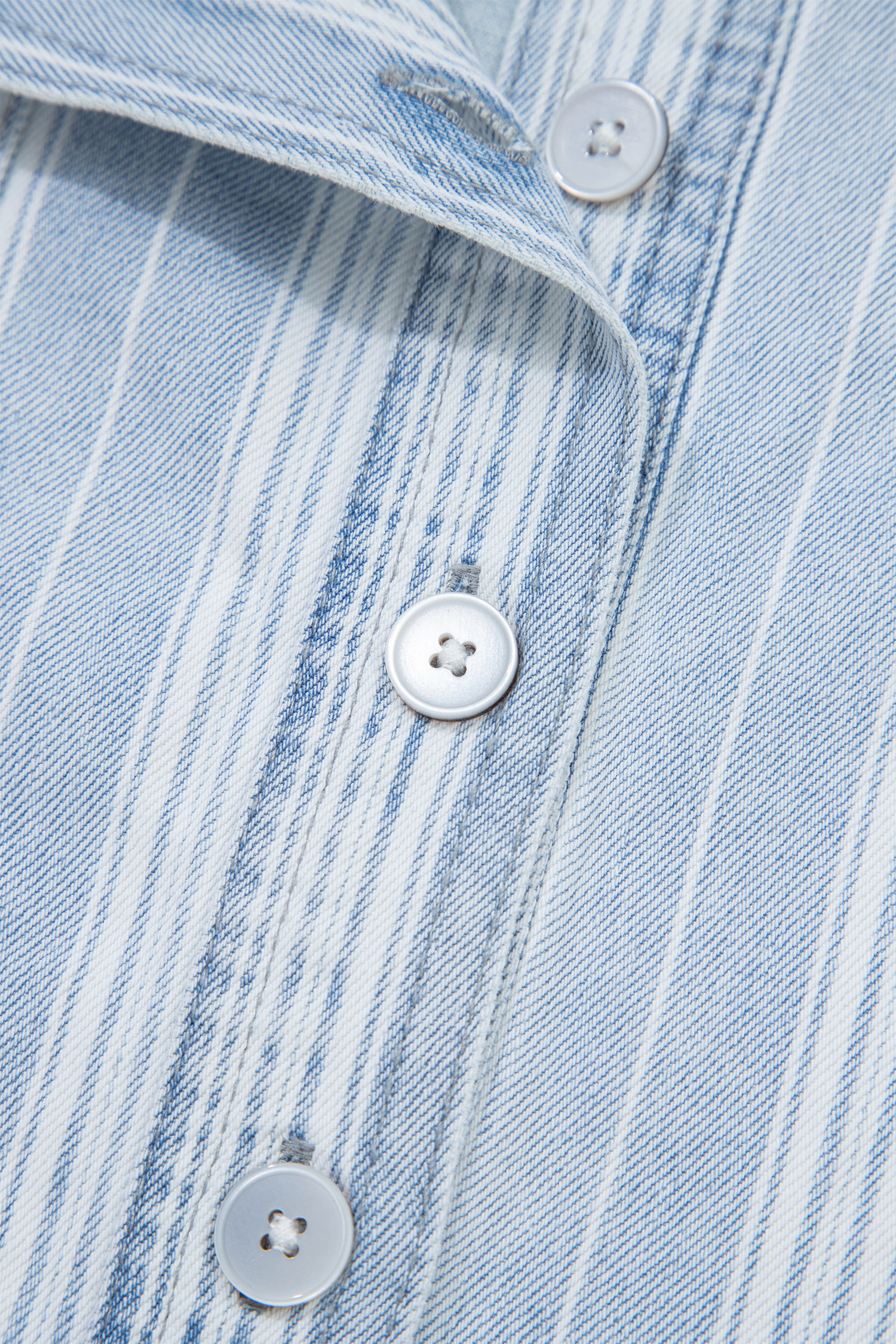 Sky Blue Stripe Boyfriend Chest Pocket Classic Denim Shacket - loveforevers