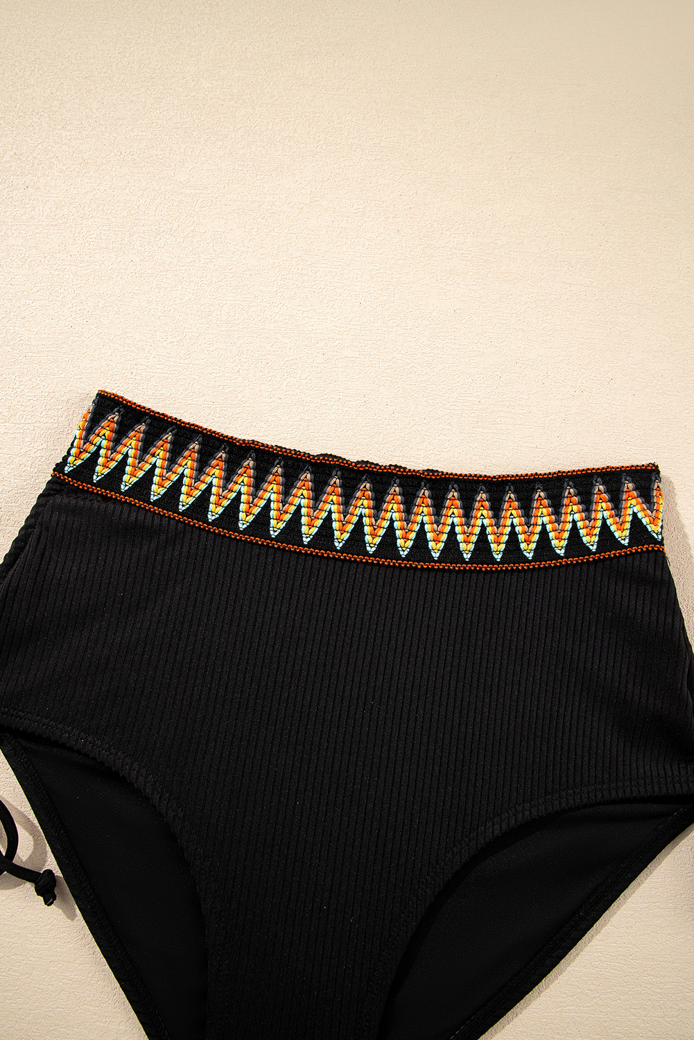 Sky Blue Ribbed Knit Tribal Contrast Detail 2pcs High Waist Swimsuit - loveforevers