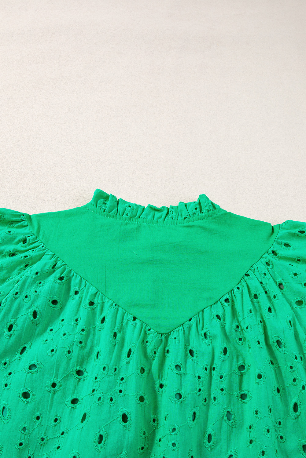 Green Flower Embroidered Hollow-out Puff Sleeve Blouse - loveforevers