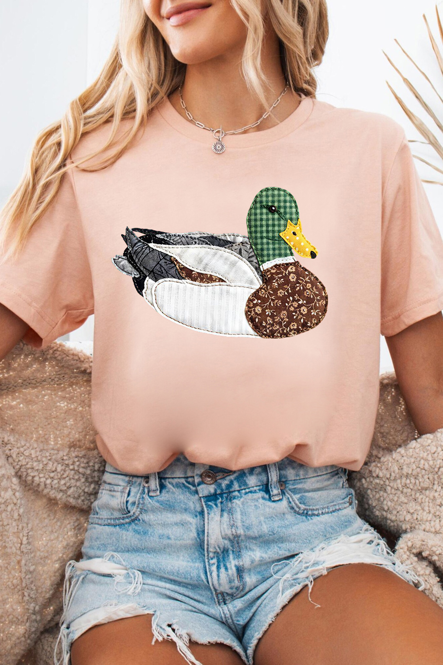 Khaki Flying Mallard Print Crew Neck T Shirt - loveforevers