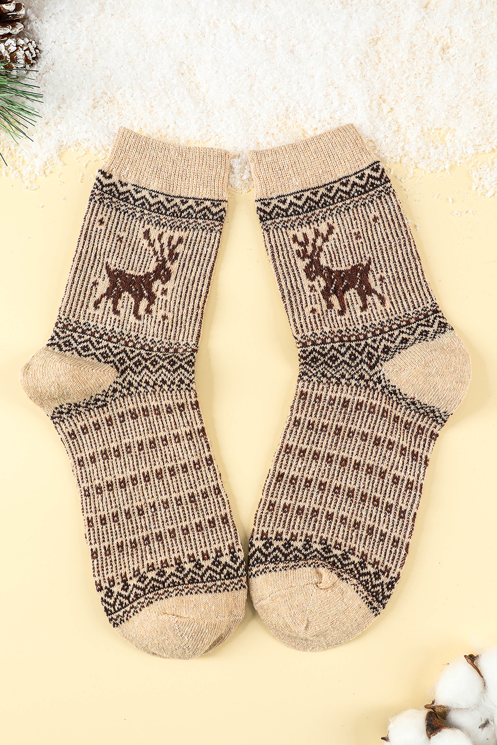 Blackish Green 5 Pairs/Set Christmas Reindeer Soft Crew Socks - loveforevers