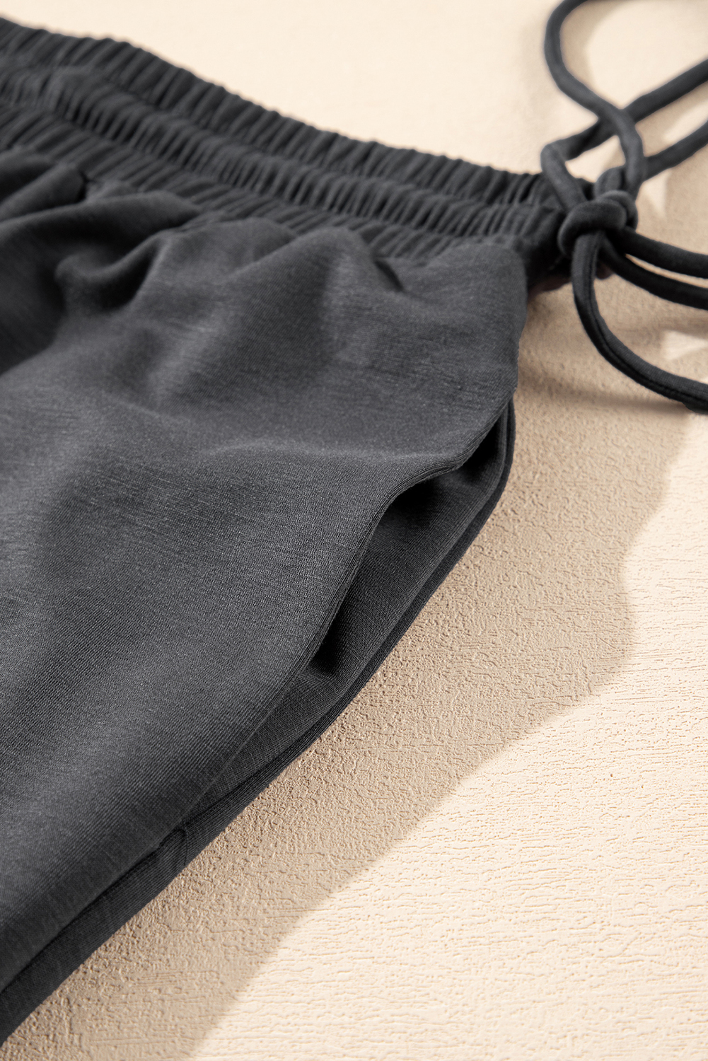 Dark Grey Drawstring Side Crewneck Tee and Loose Pants Set - loveforevers