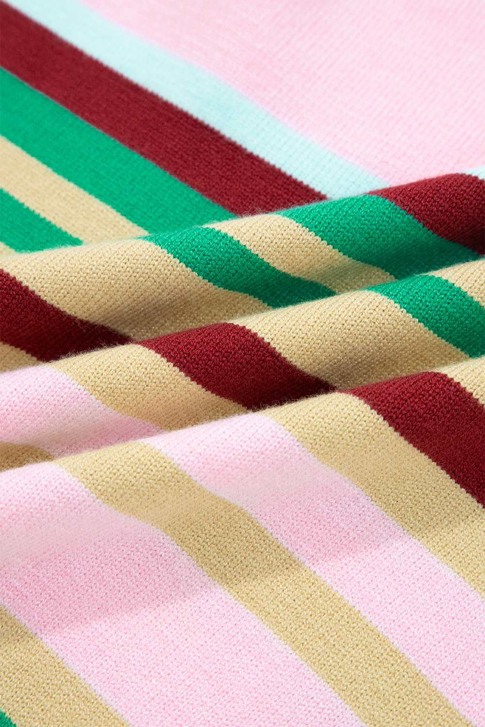 Multicolour Striped Knit Ribbed Trim Boxy Fit Cropped Sweater - loveforevers