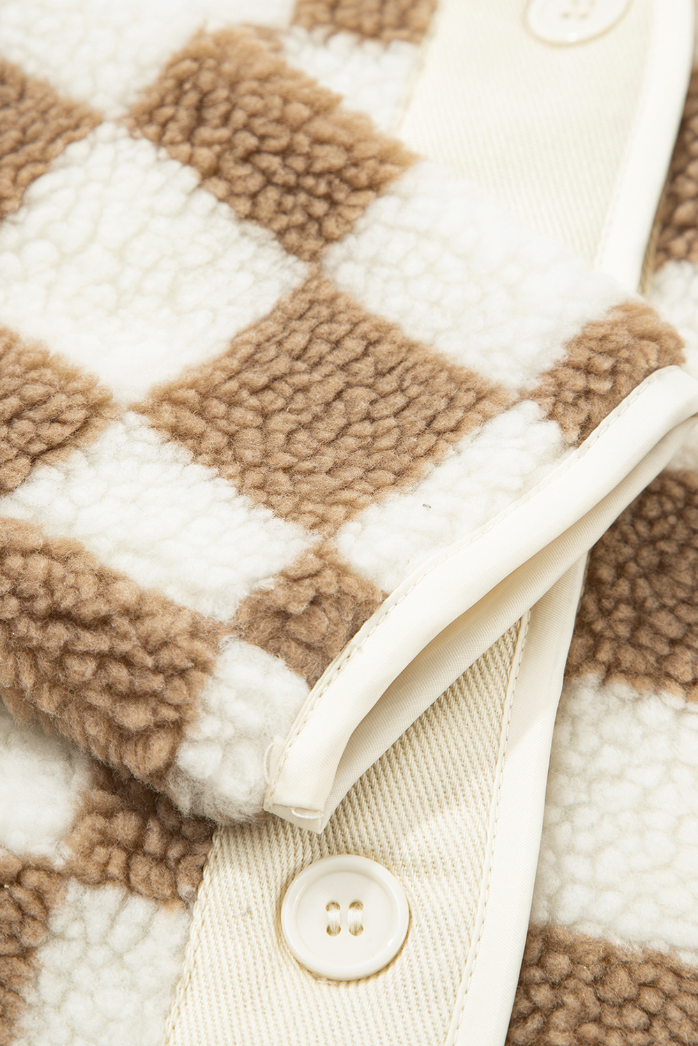 Brown Checkered Sherpa Buttoned Front Chunky Jacket - loveforevers