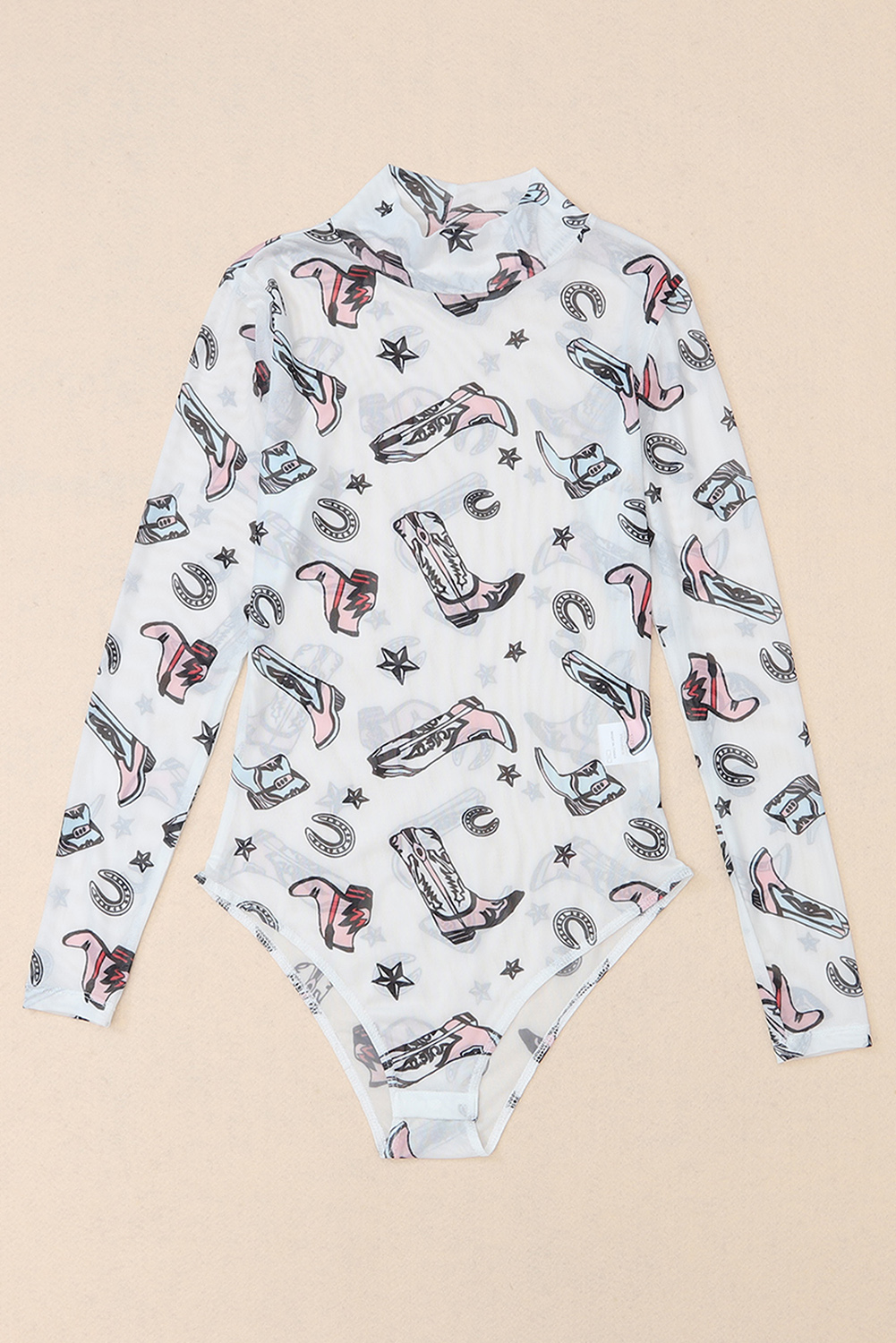 White Rodeo Bound Printed Long Sleeve Bodysuit - loveforevers