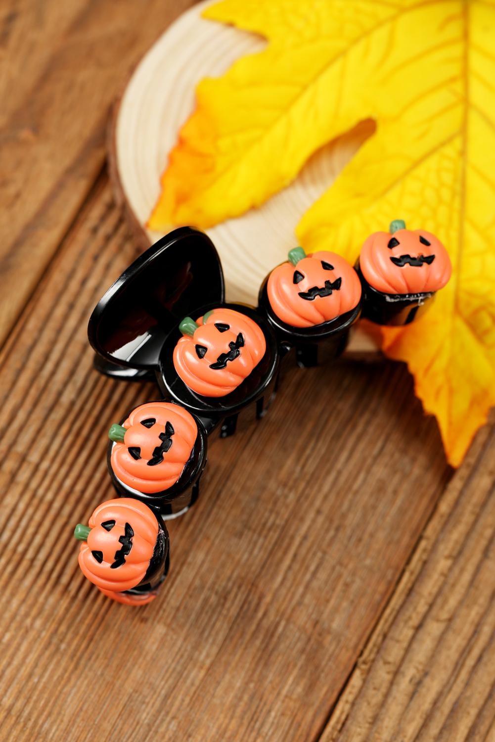 Russet Orange Halloween Pumpkin Design Acrylic Hair Claw Clip - loveforevers