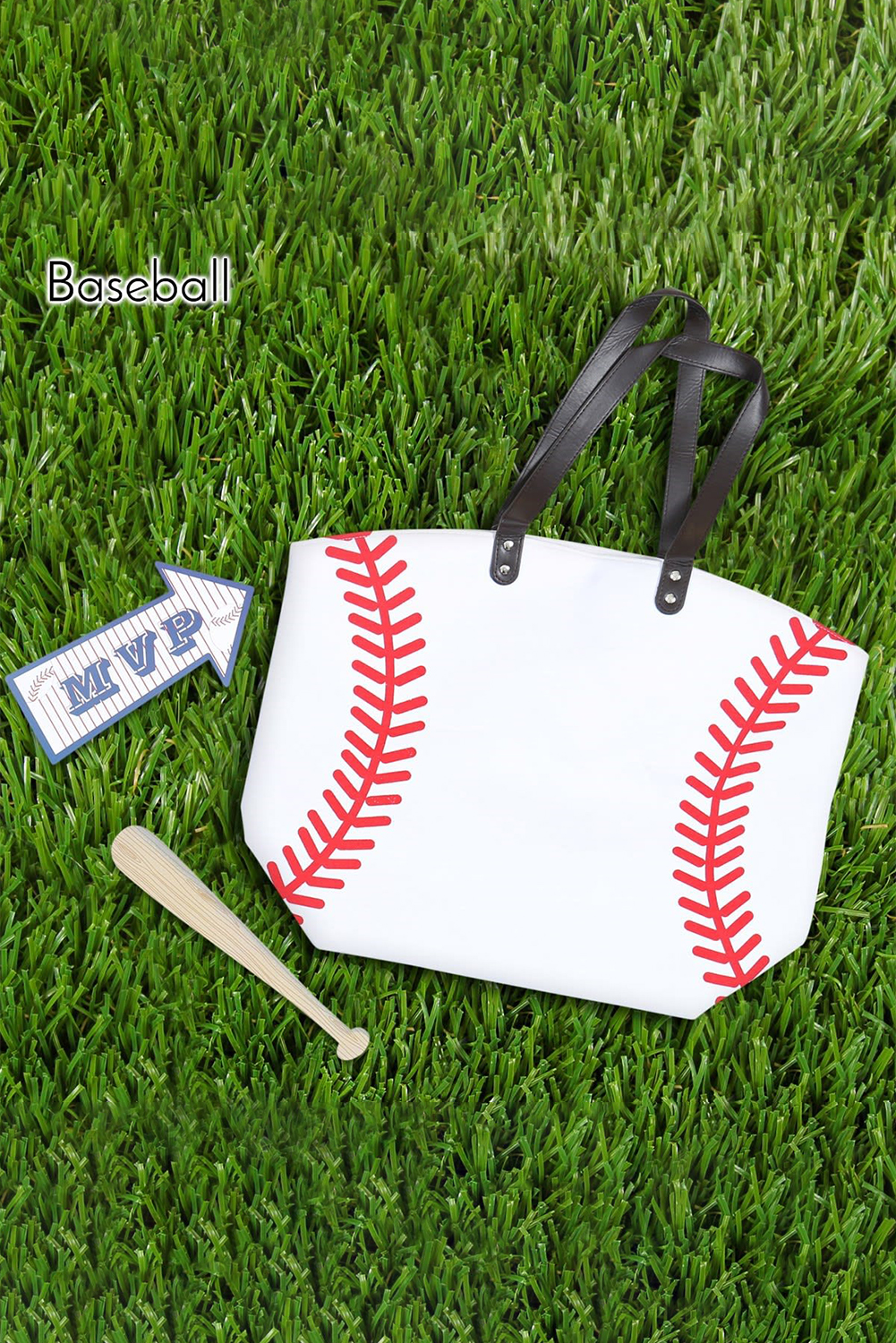 White Baseball Pattern Canvas Large Tote Bag - loveforevers