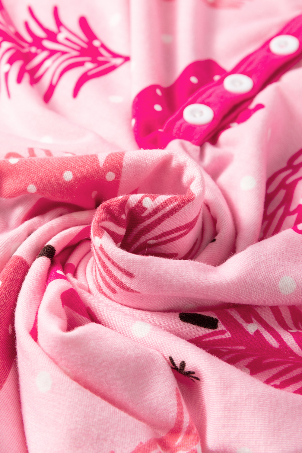 Pink Christmas Tree Print V Neck Buttoned Pullover and Drawstring Pants Lounge Set - loveforevers