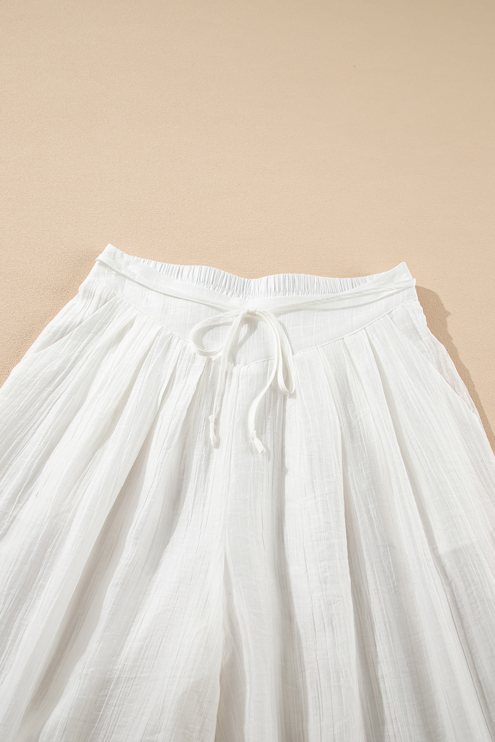 White Solid Drop Waist Pleated Wide Leg Casual Pants - loveforevers