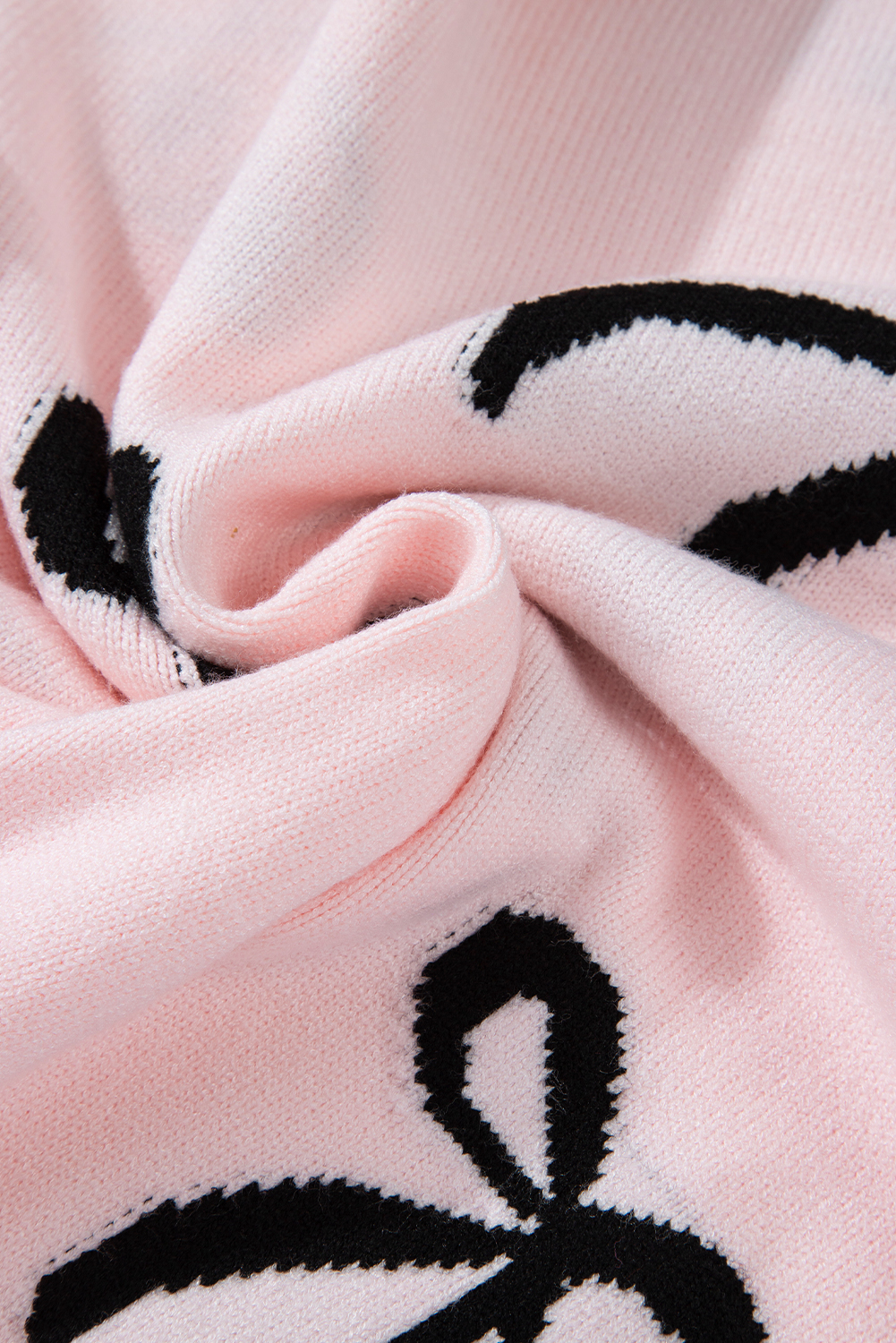 Light Pink Bow Pattern Knitted Loose Fit Sweater - loveforevers