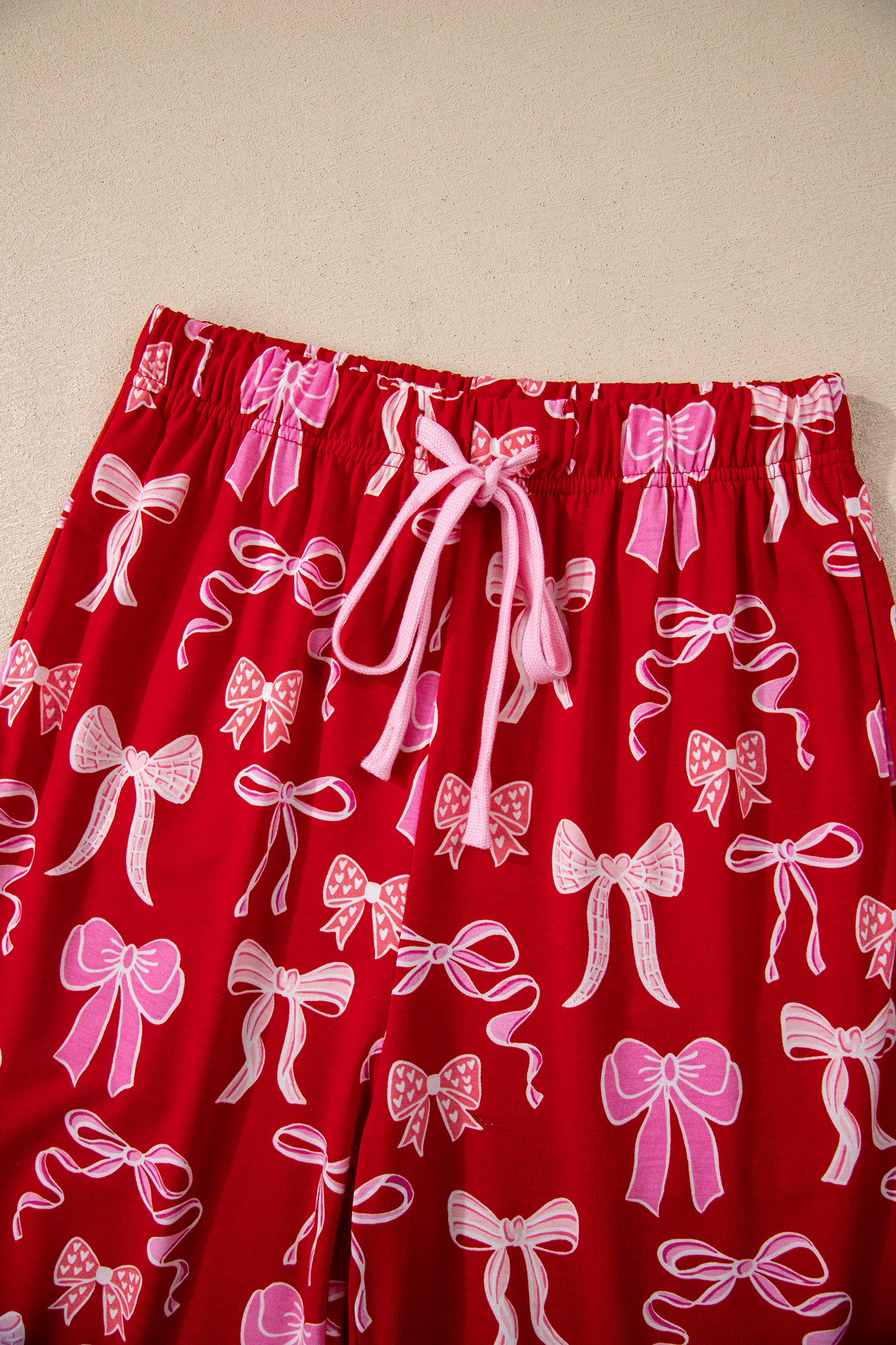 Red Sweet Bow Print Shirt Style Top Long 2pcs Pajama Set - loveforevers