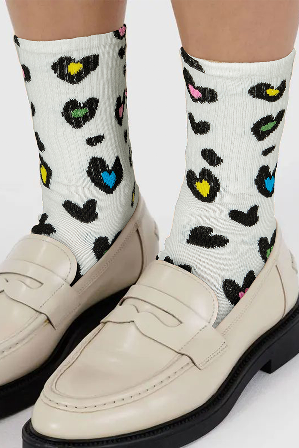 White Leopard Print Ribbed Edge Soft Socks - loveforevers