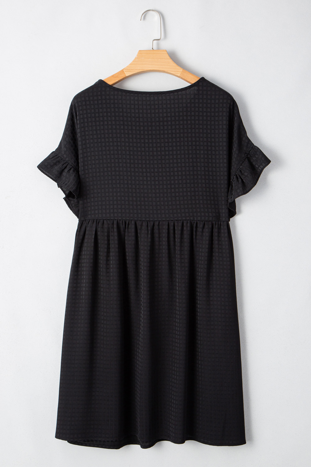 Black Textured Ruffled Sleeve Babydoll Plus Dress - loveforevers