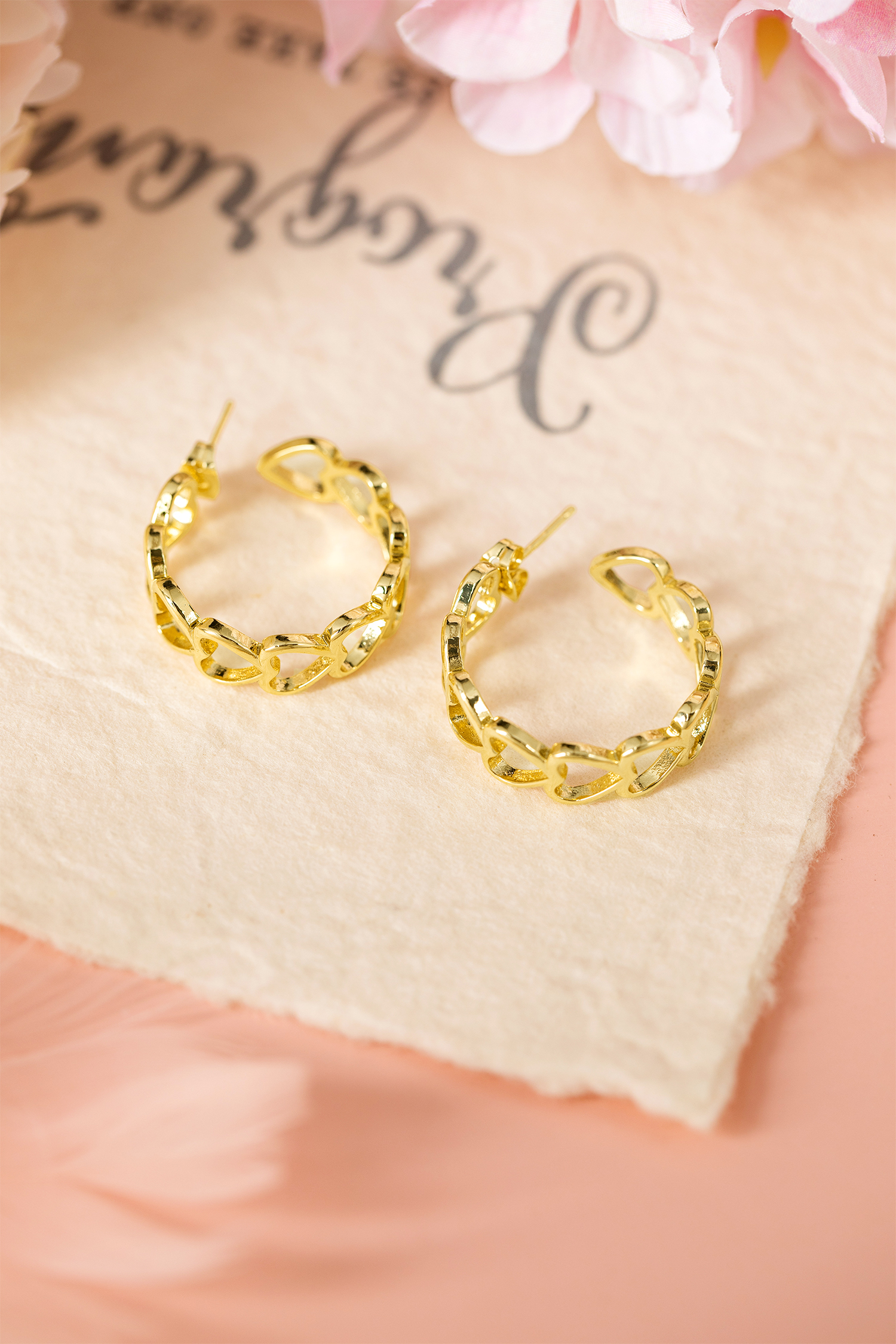 Gold Plated Heart Link Hoop Stud Earrings - loveforevers