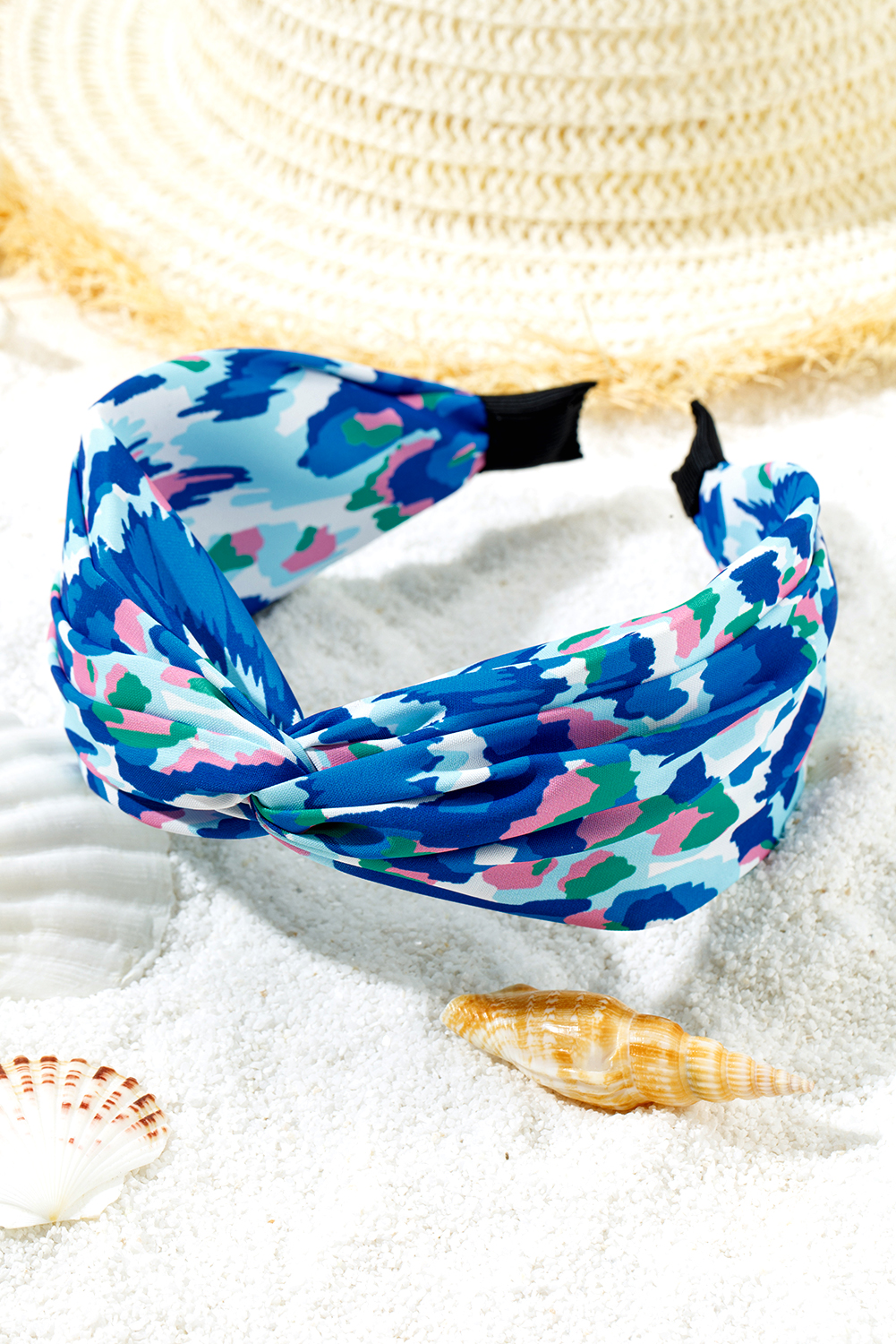 Blue Bohemian Vacation Fashion Print Twisted Hair Band - loveforevers