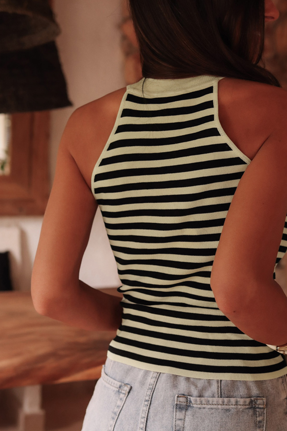 Black Stripe Crew Neck Slim Fit Sweater Vest - loveforevers