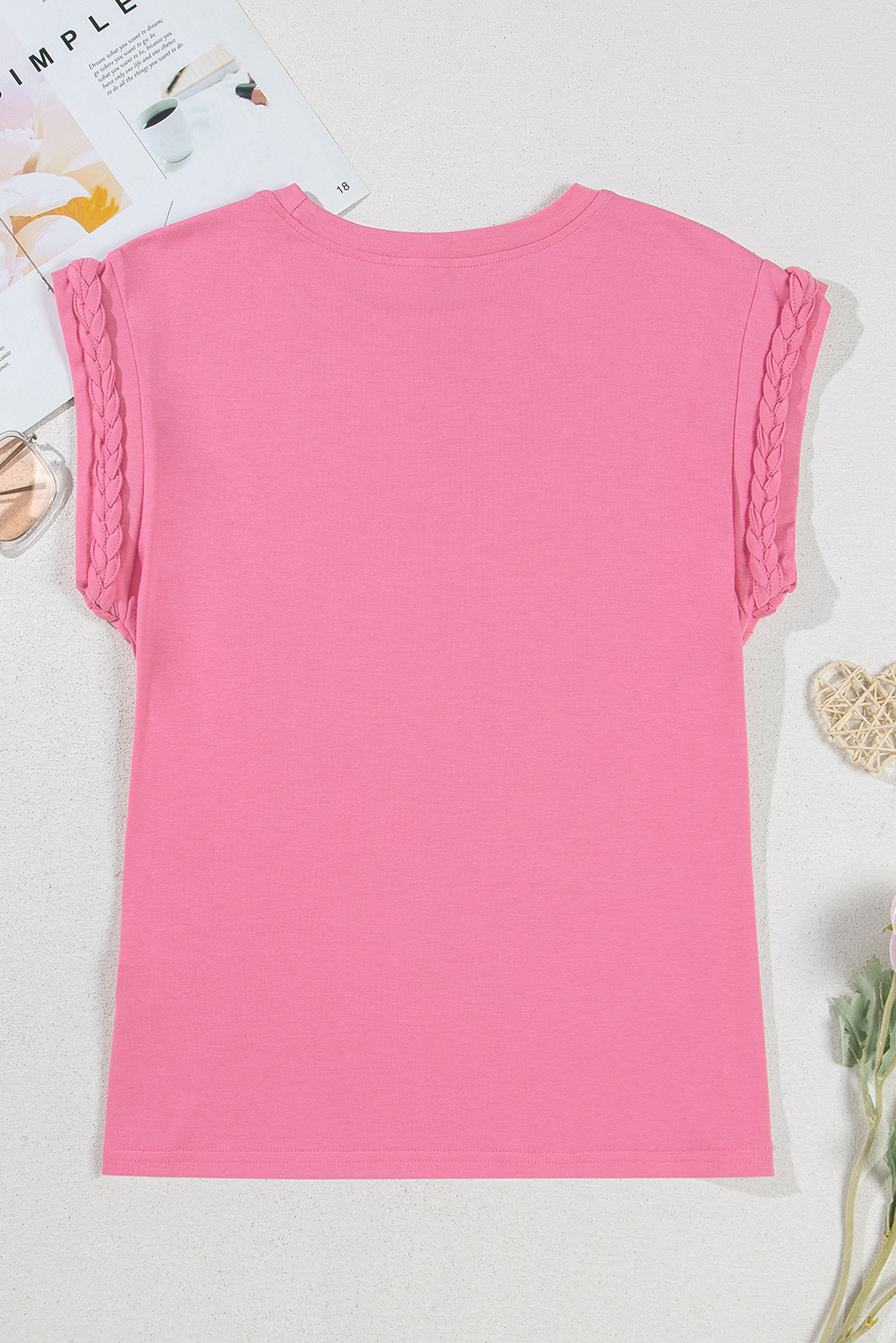 Bonbon Braided Cap Sleeve Crew Neck T Shirt - loveforevers