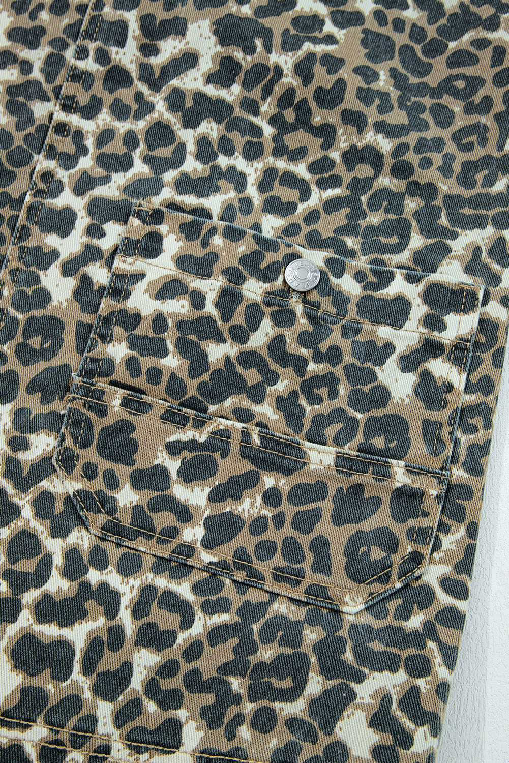 Gray Leopard Print Pocketed Loose Fit Denim Overall Dress - loveforevers