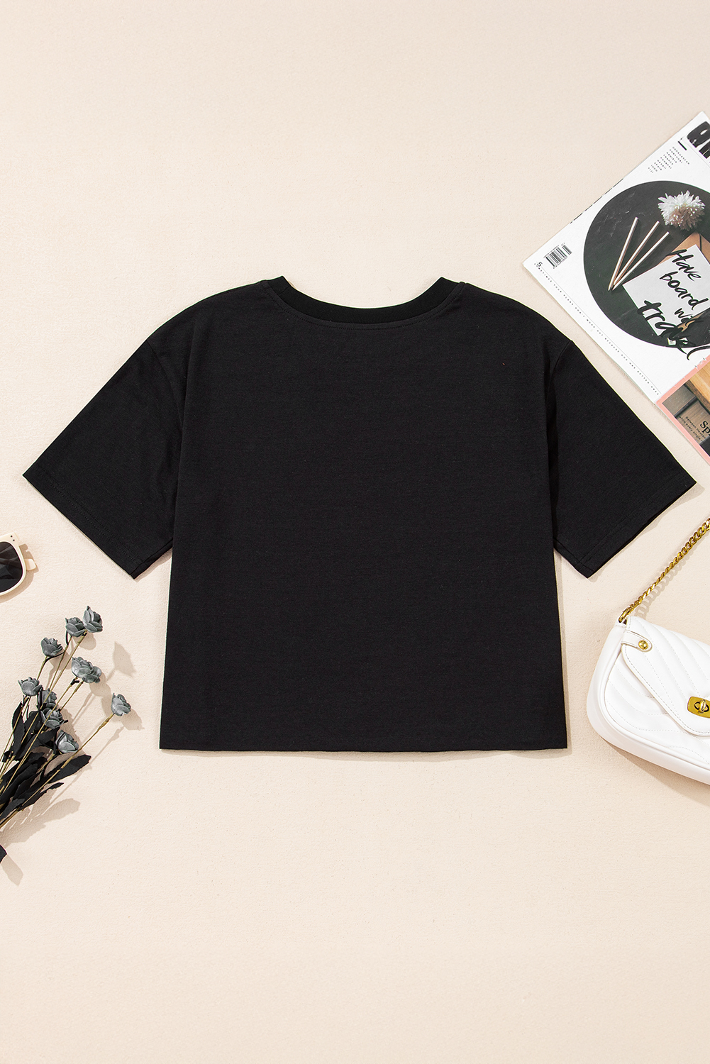 Black Checkerboard Peace Sign Printed Round Neck T Shirt - loveforevers