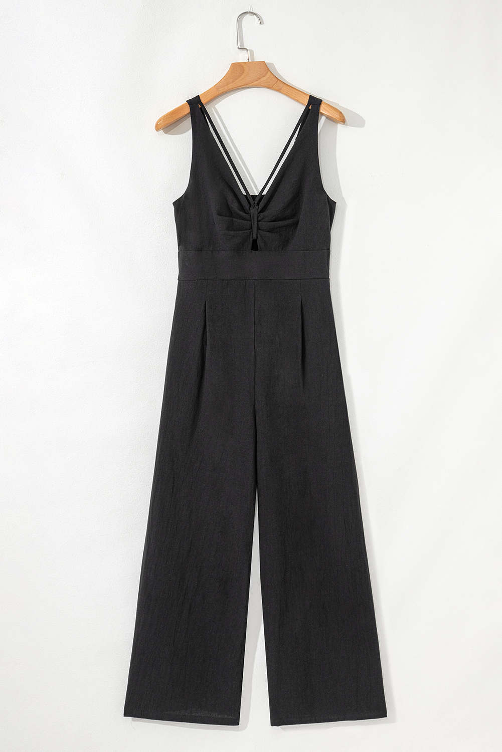 Black Front Cut Out Smocked Back Sleeveless Wide Leg Jumpsuit - loveforevers