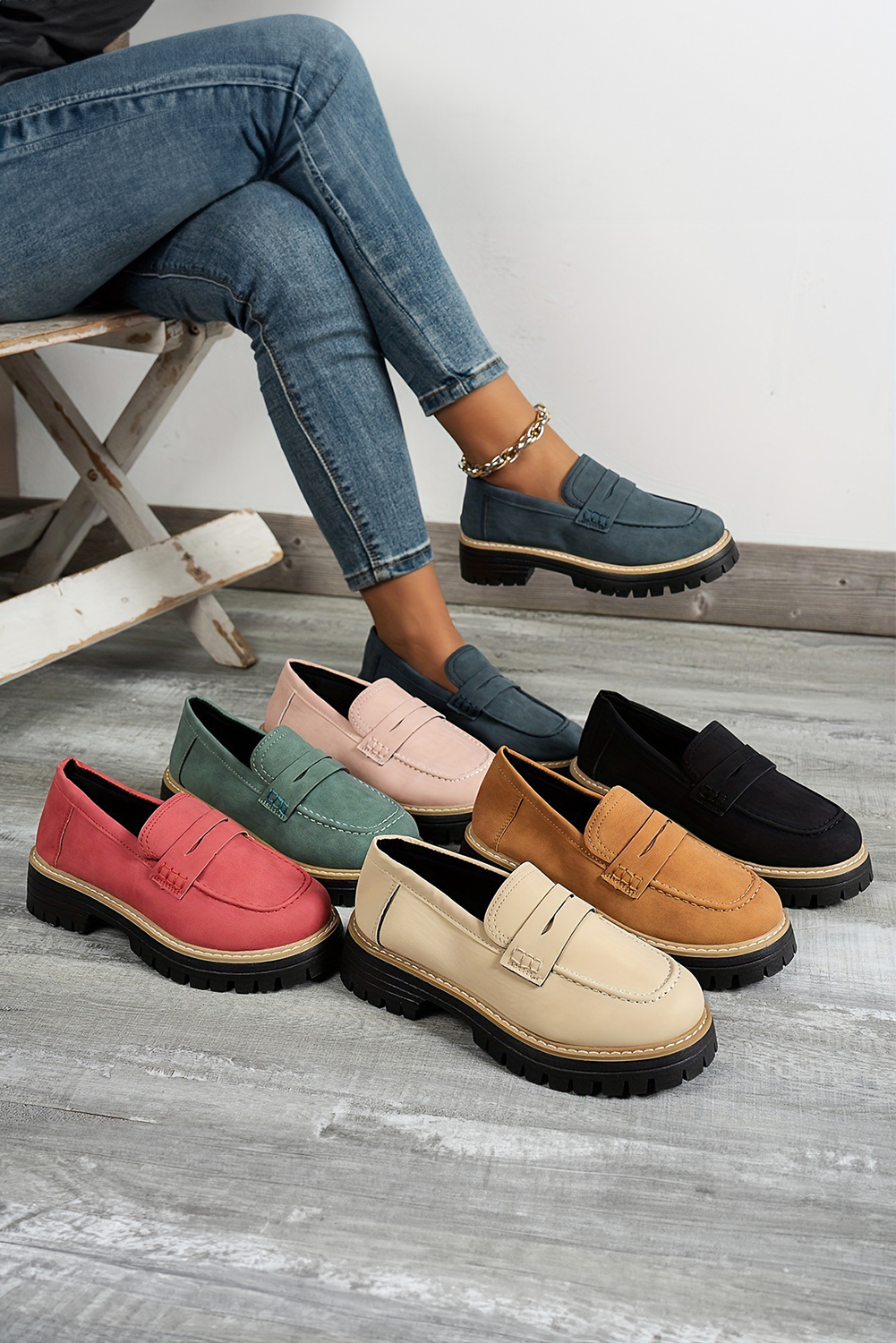 Black Faux Suede Slip-on Chunky Loafers - loveforevers