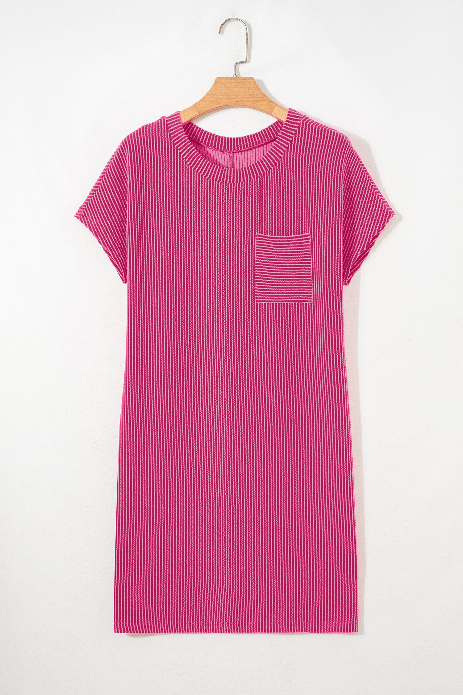 Bright Pink Striped Ribbed Knit T-shirt Shift Dress - loveforevers