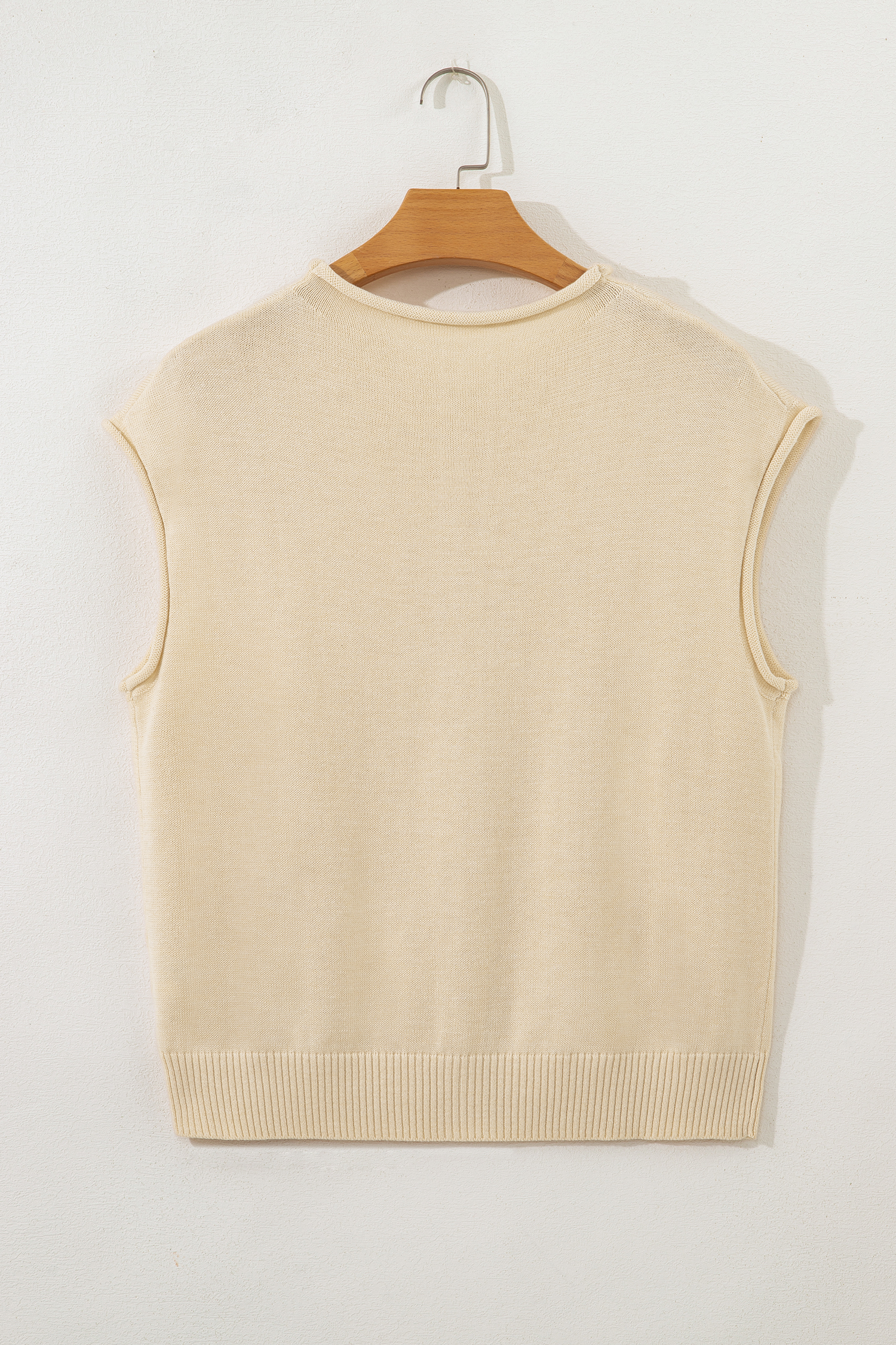 Apricot Buttoned Front Rolled Hem Cap Sleeve Sweater Top - loveforevers