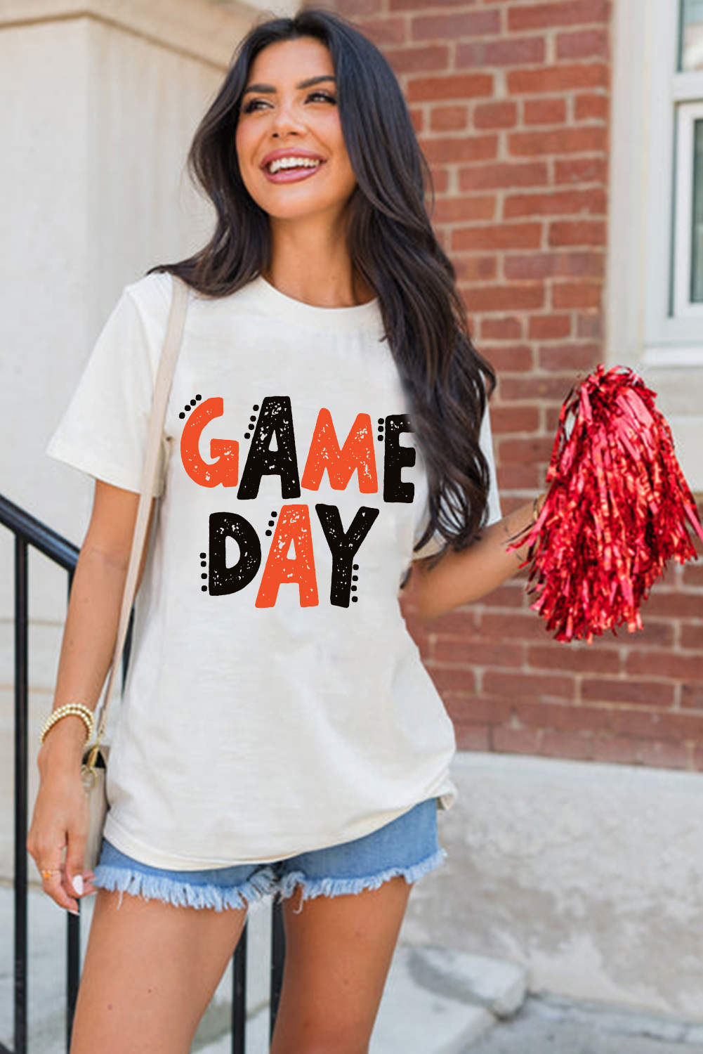 White GAME DAY Funny Letter Printed Casual Tee - loveforevers