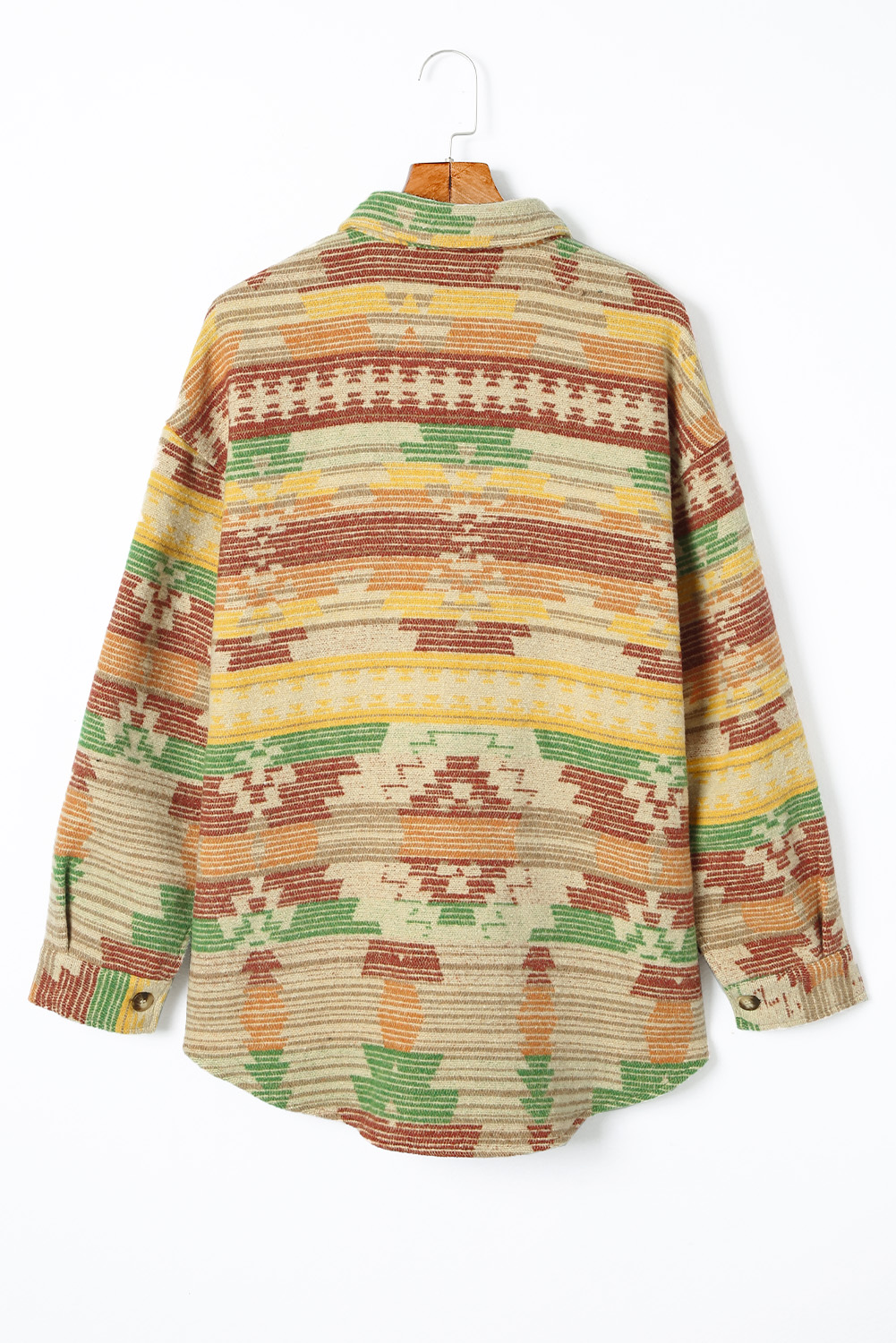 Yellow Western Aztec Print Button Flap Pocket Shacket - loveforevers