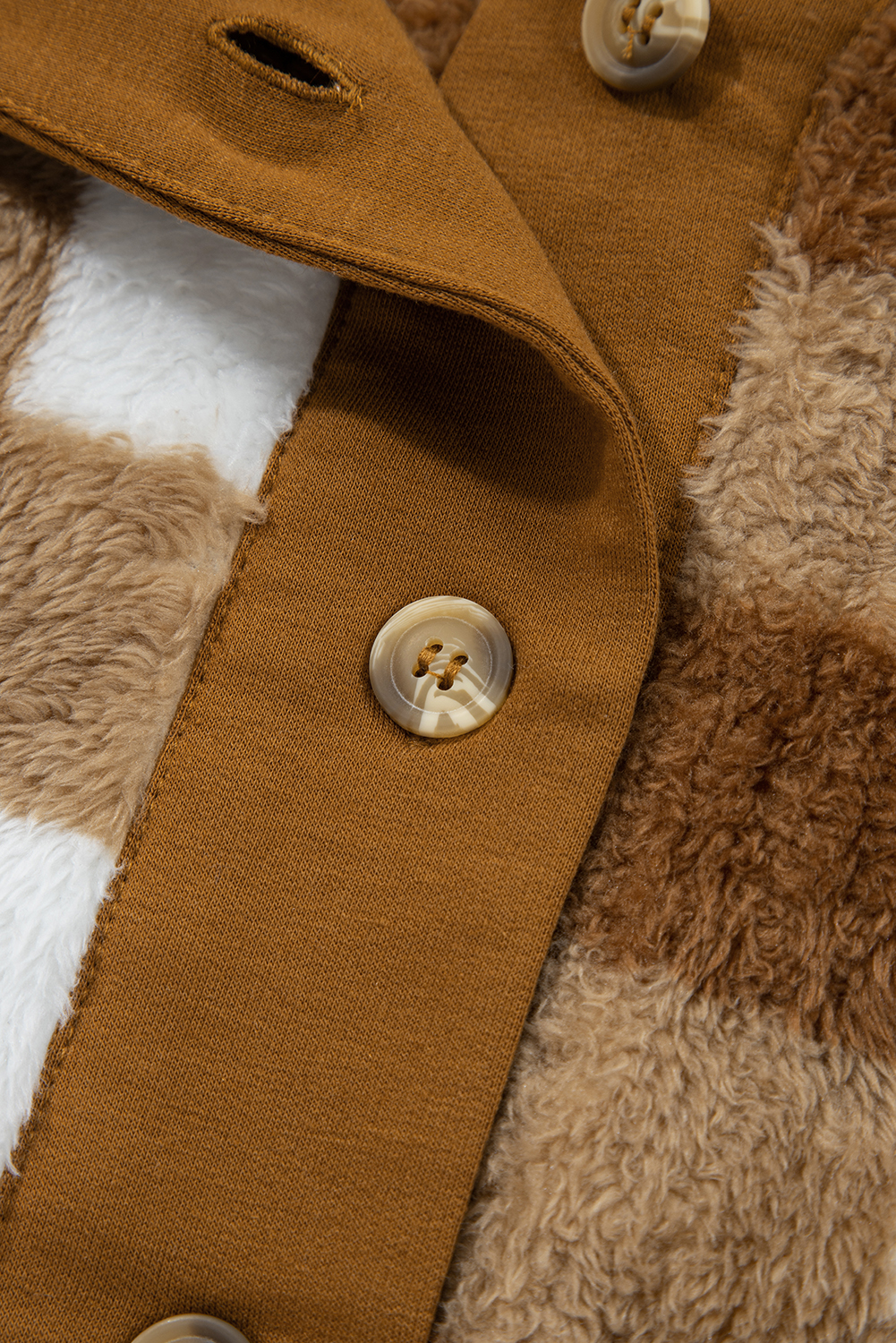 Brown Checkered Sherpa Loose Knit Cardigan with Pockets - loveforevers