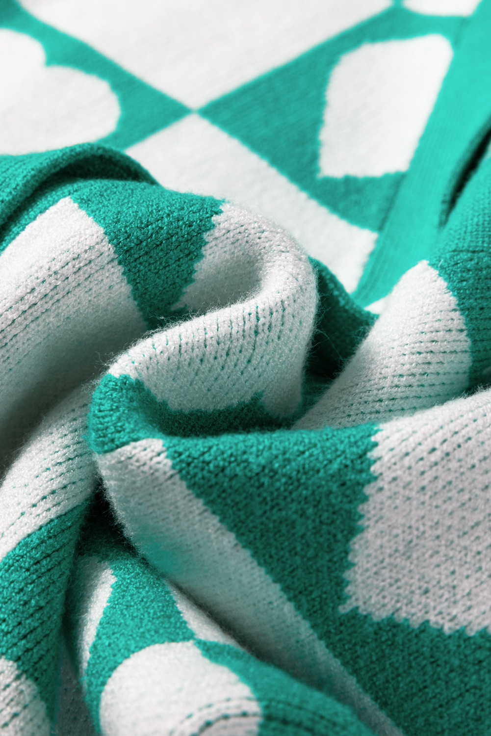 Sea Green Plaid Heart Knit V Neck Button Down Sweater Cardigan - loveforevers