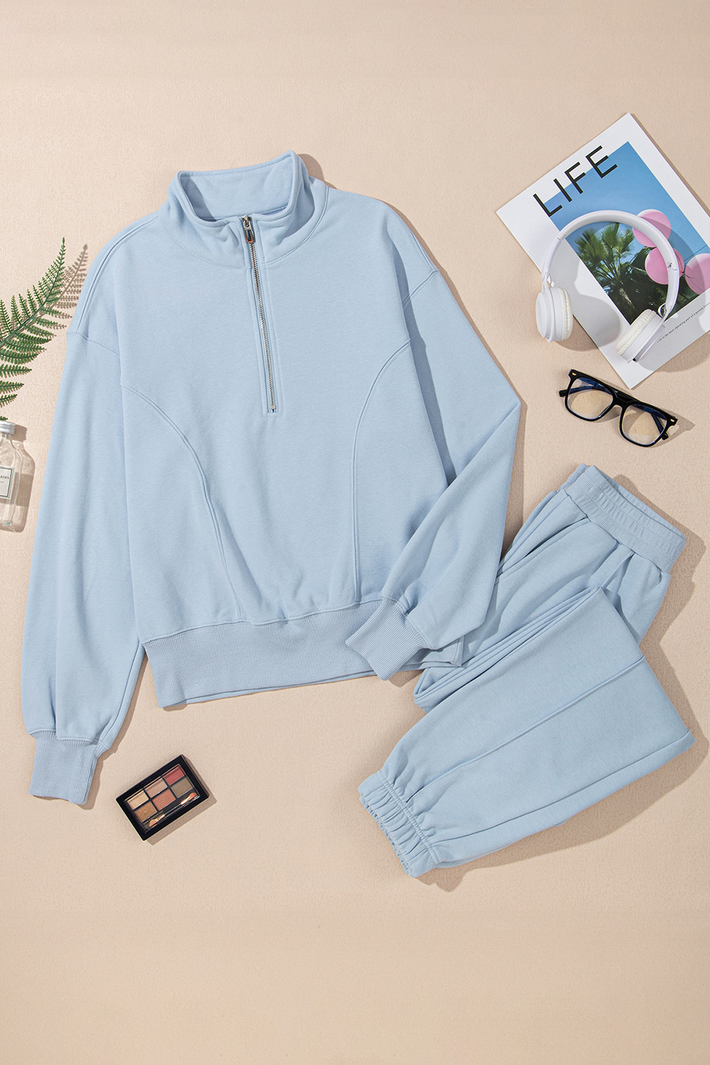 Vineyard Green Half Zip up Pullover Active Top and Joggers Set - loveforevers