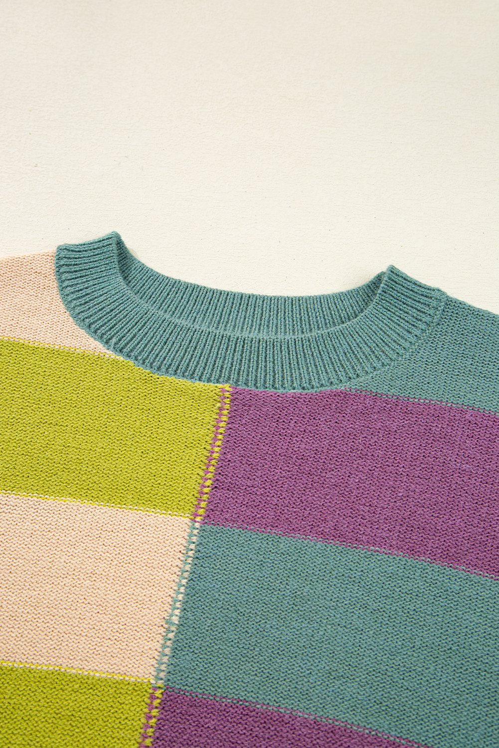 Green Stripe Drop Shoulder Ribbed Edge Casual Sweater - loveforevers