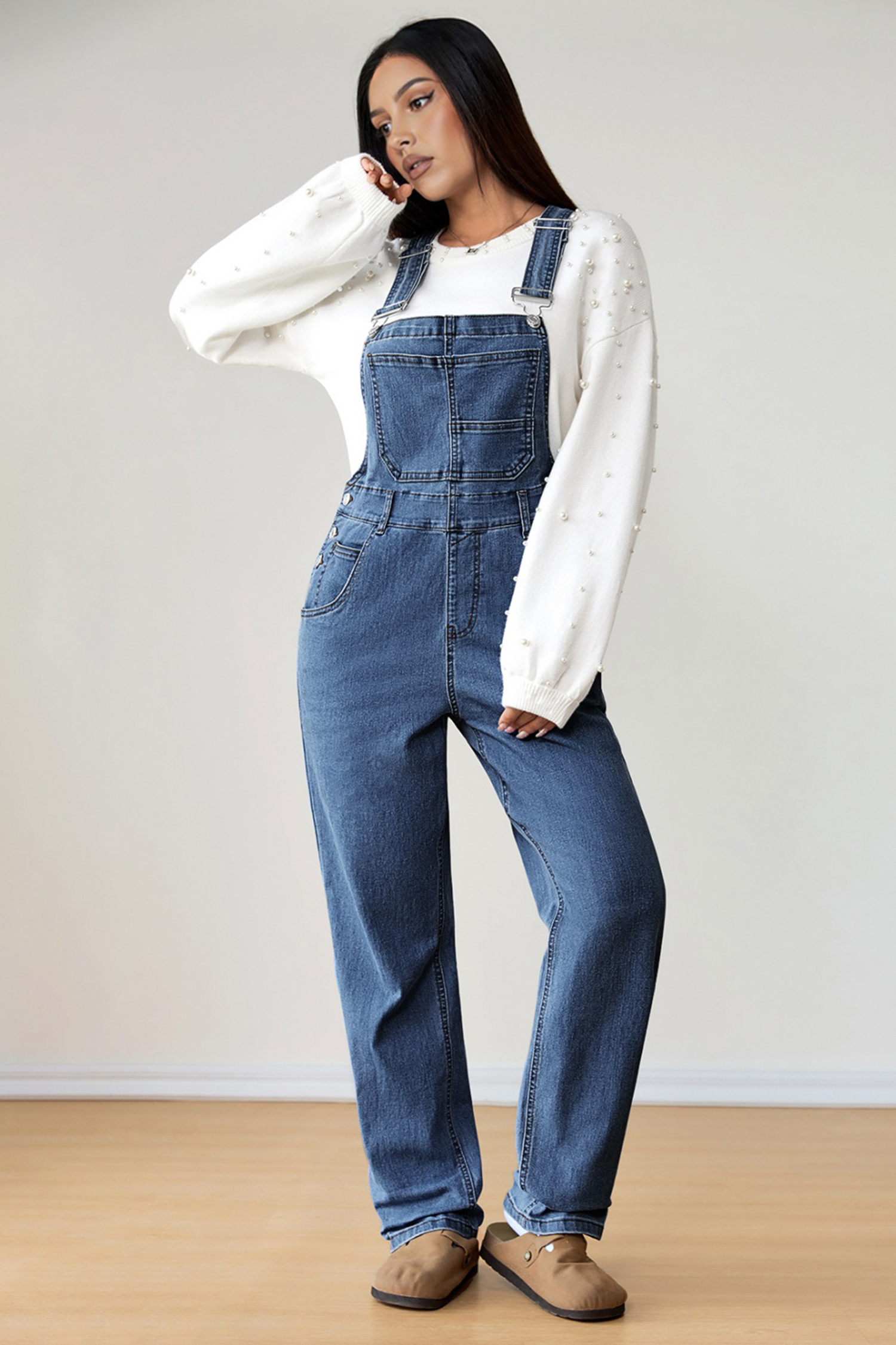 Light Blue Retro Bib Pocket Buckle Straps Casual Denim Jumpsuit - loveforevers
