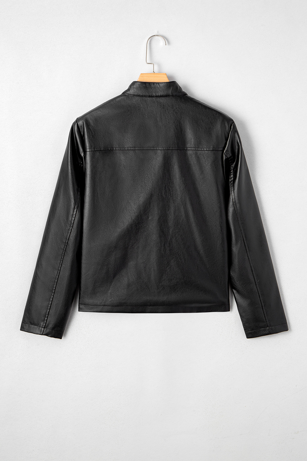 Black Faux Leather Buttoned Front Boxy Jacket - loveforevers